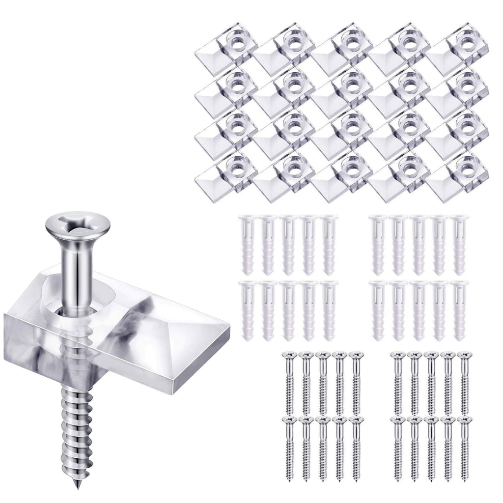 12-Pack Metal Mirror Holder Kit – Stainless Steel J-Clips With Screws & Rubber Pads For Wall Mounting Frameless Mirrors, Tiles & Billboards (Silver)