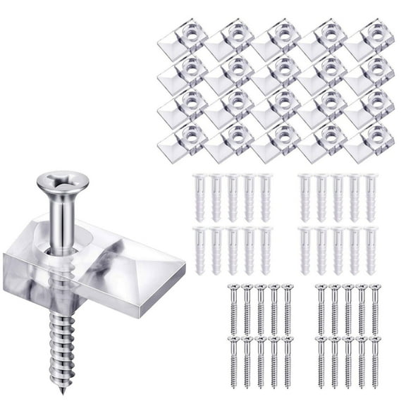 MANNYA 20/40Piece Plastic Mirror Mounting Clips Clear Mirror Hangers Holder for Wall