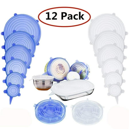 - Reusable Silicone Stretch Lids,Airtight Food Storage Covers Various Sizes Seal Bowl Stretchy Wrap Cover Keep Food Fresh for Containers, Cups, Plates, Microwave, Dishwasher Safe(12 PCS)