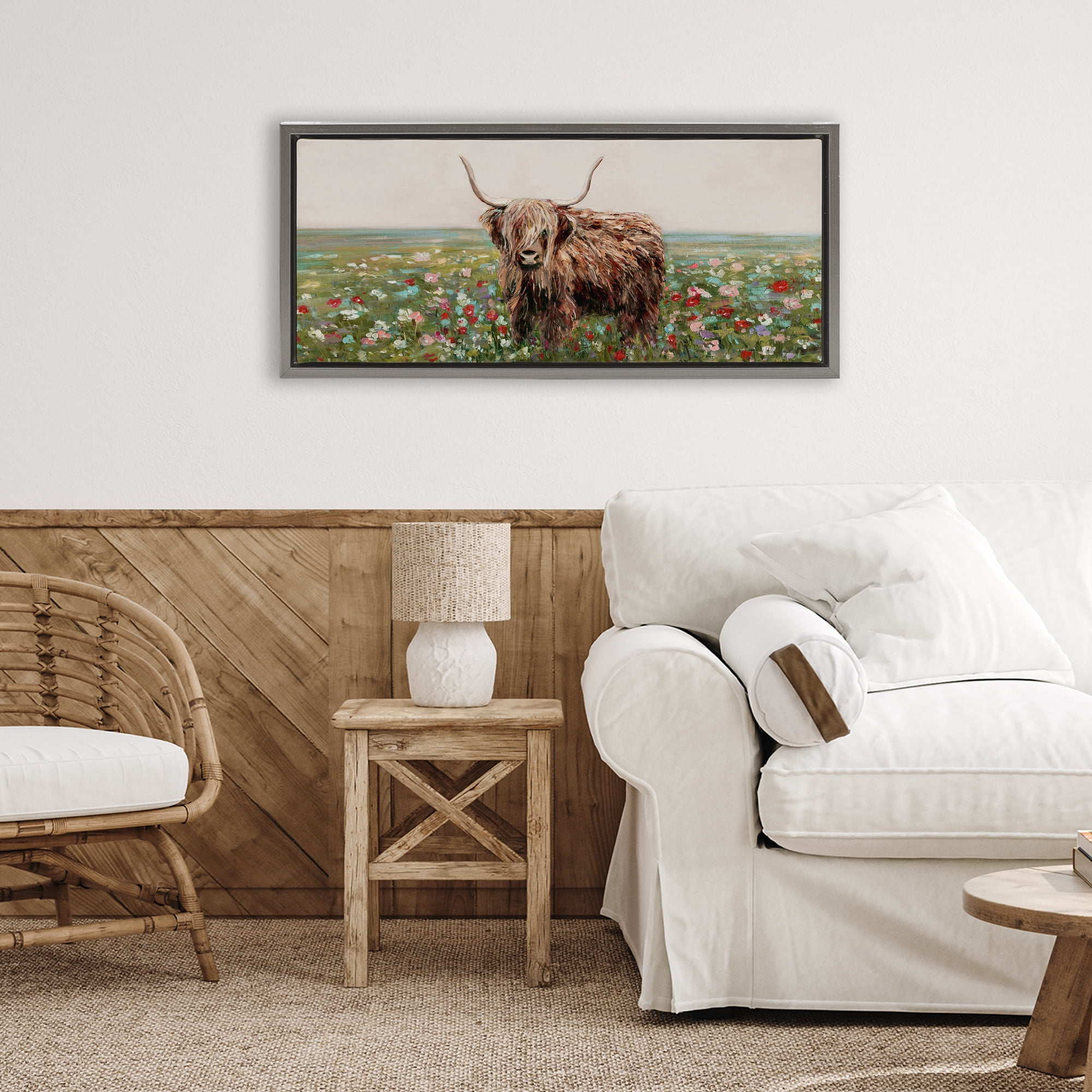 Stupell Industries Grazing In Poppy Field Gray Framed Floater Canvas Wall Art, design by Sally Swatland