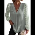 thumbnail image 1 of Blusas Casuales de Verano para Mujer, Blusas de Oficina de Larga, Blusas de con Cuello en V y Pompones Verde L, 1 of 7