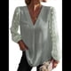 thumbnail image 1 of Blusas Casuales de Verano para Mujer, Blusas de Oficina de Larga, Blusas de con Cuello en V y Pompones Verde M, 1 of 7