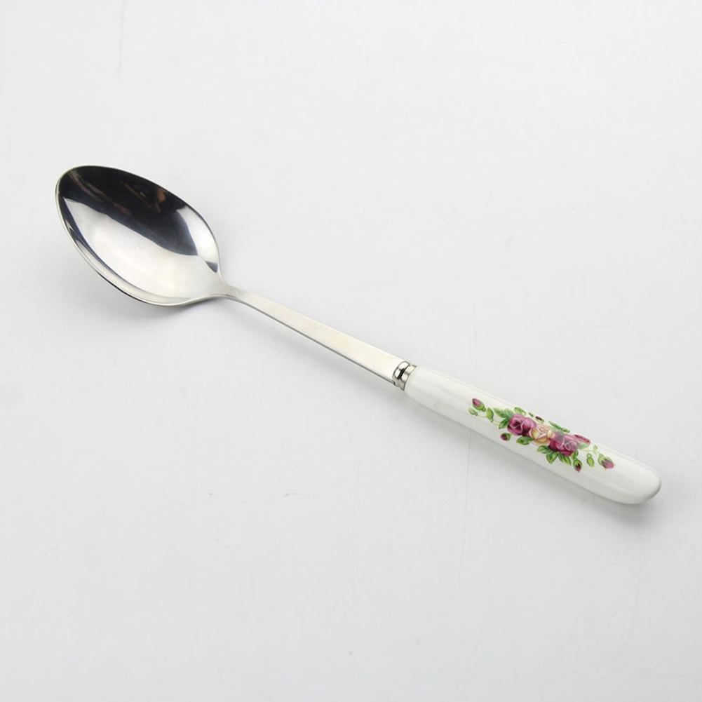 Details about   Rose Pattern Ceramic Handle Dinner Soup Serving Spoon 