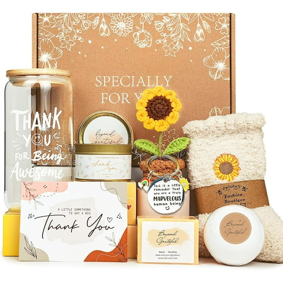 Thank You Gifts for Women, Appreciation Gifts for Coworkers Teacher with 16oz Thank You for Being Awesome Glass, Employee Appreciation Gift Box Thanksgiving Christmas Gift set