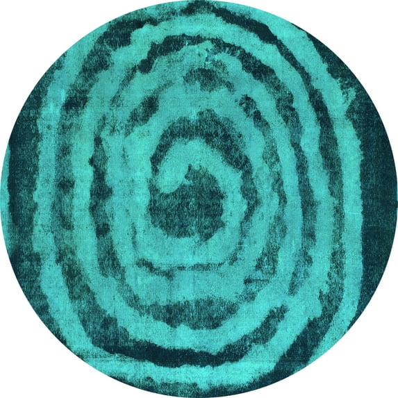 Ahgly Company Indoor Round Abstract Turquoise Blue Modern Area Rugs, 3' Round