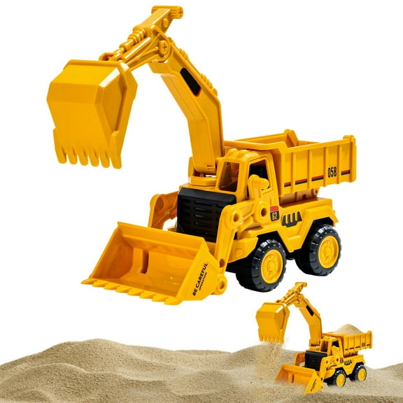 Sand Beach Toy Excavator Construction Vehicle Friction Powered Digging Truck, Outdoor Play Thickened Durable Material Medium Size Yellow