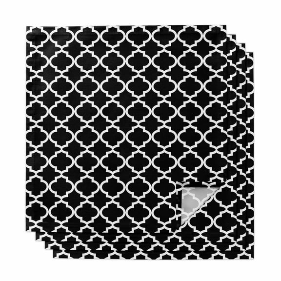 Black Morocco Cloth Napkins, Boho Modern Minimalist Abstract Geometric Washable and Reusable Dinner Napkins Set of 4, Table Napkin for Kitchen Party Birthday Wedding Hotel Housewarming 20"x20"