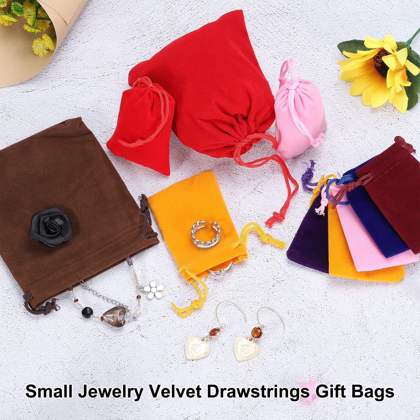 Unique Bargains Velvet Gift Bags Jewelry Drawstring Pouches for Wedding Favor 2"x2.8" Red