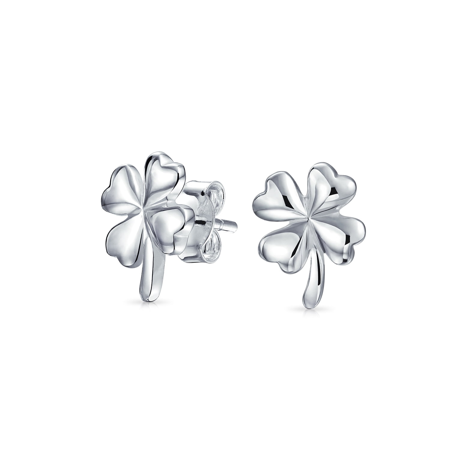 925 Sterling Silver Crystal Clear 4 Leaf Clover Kids Girls Women Stud Earrings 
