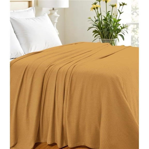 HomeRoots 549293 Twin Size Mustard Cotton Waffle Weave Honeycomb Blanket