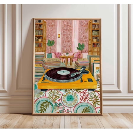 Retro Vinyl Record Player Wall Art Print With Music Lover And Studio Decor