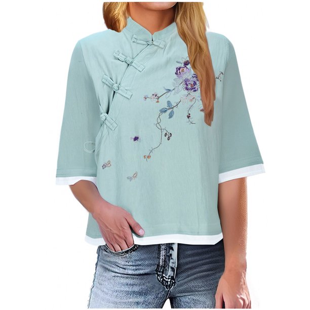 Mujeres Camisetas Sueltas Ajuste Más Tamaño Cuello en V Manga Corta Ropa de Cama Superior, Ligero Color Sólido Blusa Casual, Desgaste de Verano Transpirable, Tops de Túnica para las Mujeres Sueltas Aj