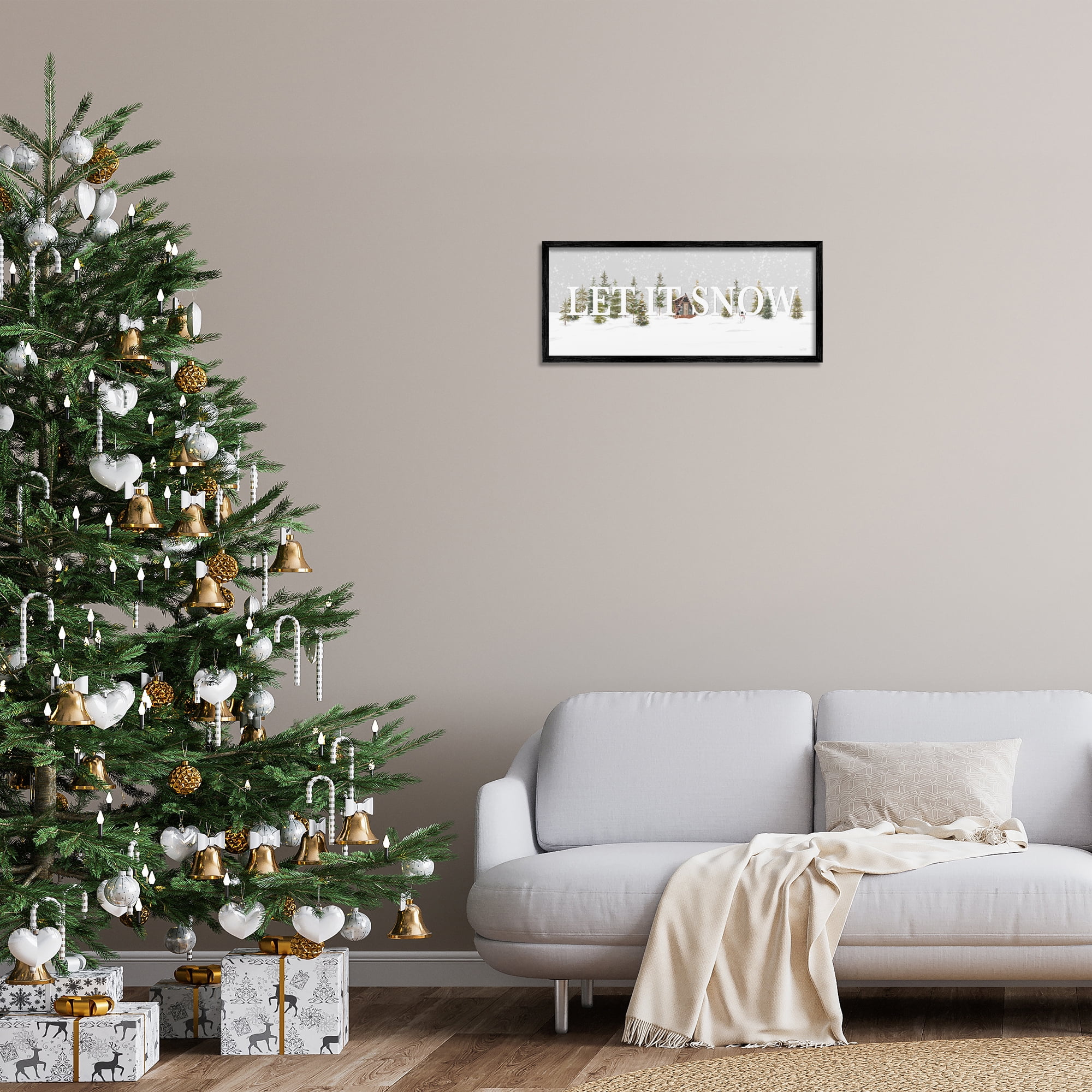 Stupell Industries Let It Snow Scene Holiday Painting Black Framed Art Print Wall Art, 24 x 10