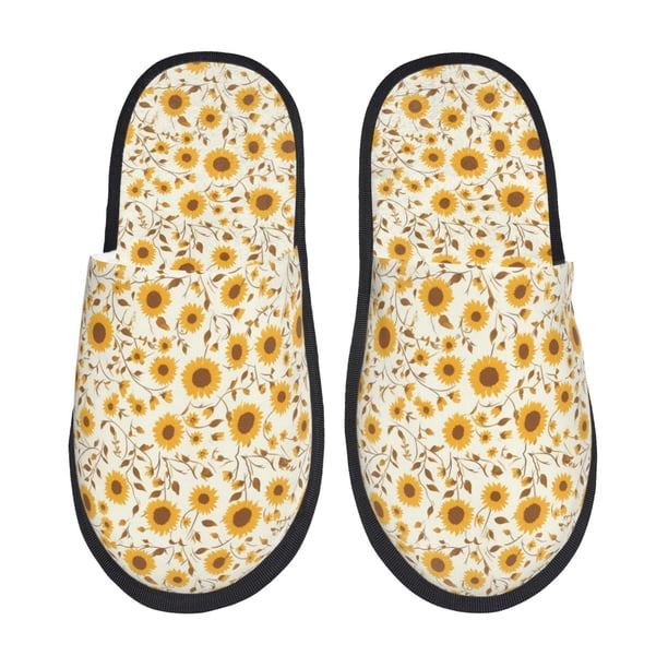 Fotbe Brown Leaf Sunflower Pantuflas Peludas para Mujer con Estampado, Zapatillas de Peluche, Zapatos de Invierno para Casa, Uso Interior y Exterior-Medium