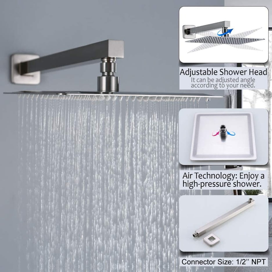 Shower Faucet System Mixer Set, Bathroom Rain Mixer Chrome Shower Combo Set Wall Mounted Shower