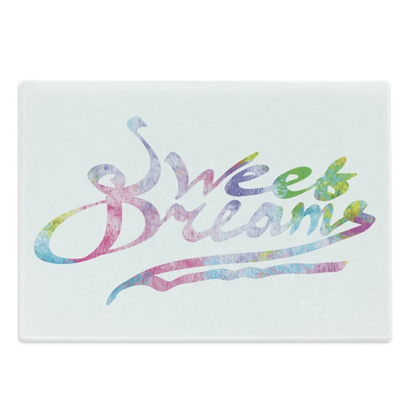 Saying Cutting Board, Colorful Words in Watercolor Style Fantasy Happiness Youth Themes, Decorative Tempered Glass Cutting and Serving Board, Large Size, Multicolor, by Ambesonne