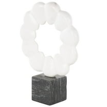 9" x 12" White Marble Floral Inspired Ring Geometric Sculpture with Black Block Base, by DecMode
