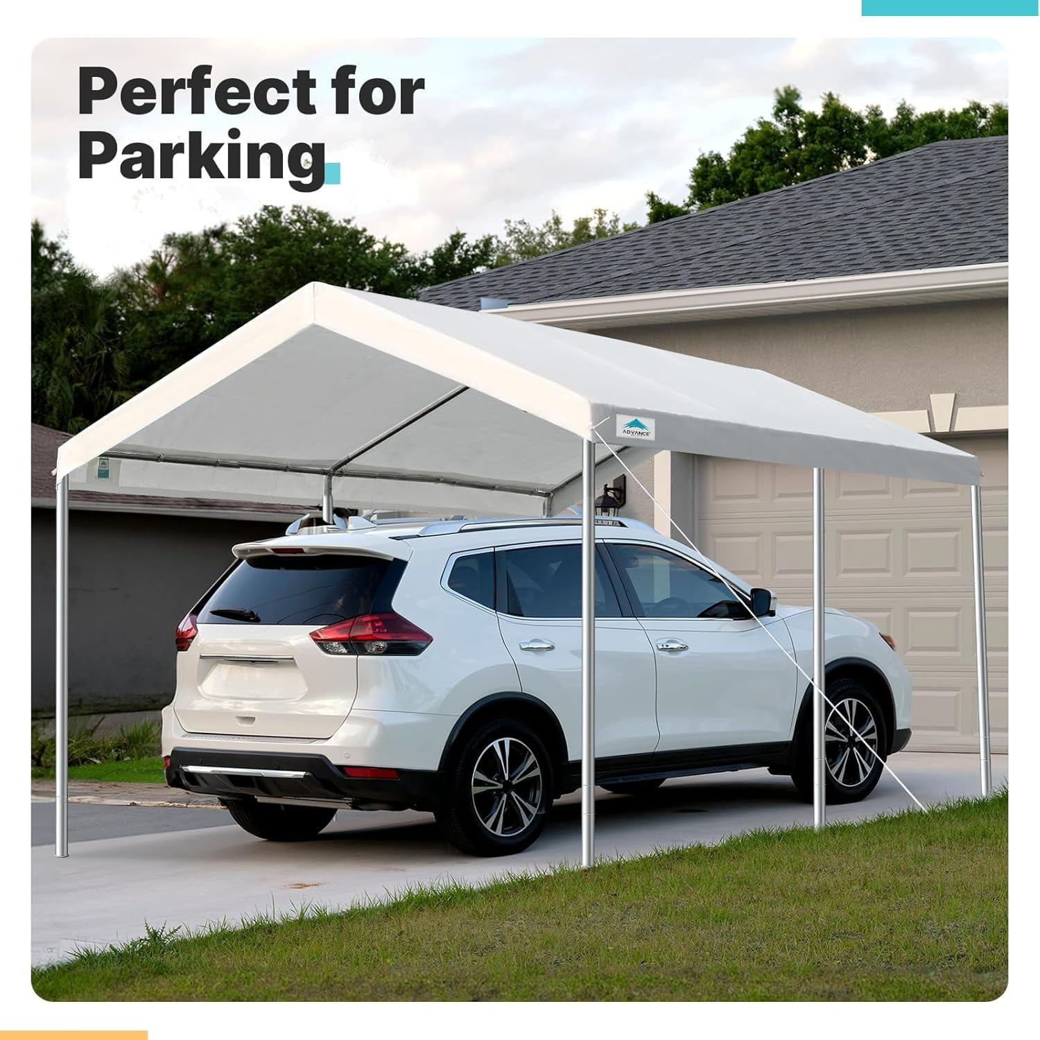 ADVANCE OUTDOOR 10x15 ft Carports Heavy Duty Car Canopy Garage Party Tent Boat Shelter, Adjustable Height from 9.5 ft to 11 ft, White
