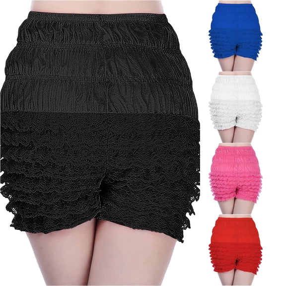 XIAONU Lace Ruffled Shorts for Women Elastic Waist Casual Bottoms