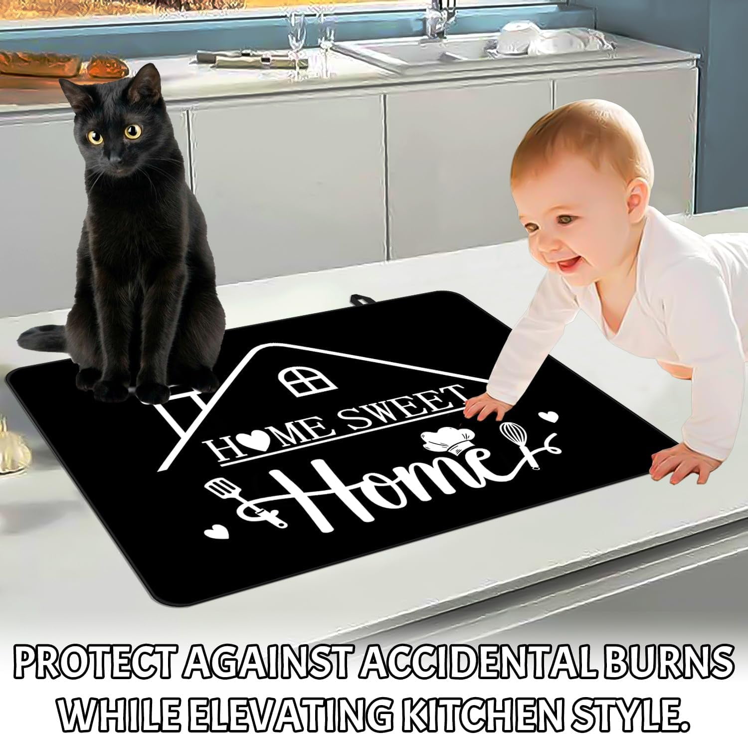 Stove Top Cover for Electric Stove 28 "x 20 ", Home Sweet Home Heat Resistant Glass Top Stove Cover Protector, Glass Cooktop Covers, Kitchen Flat Stove Top Covers for Electric Stove