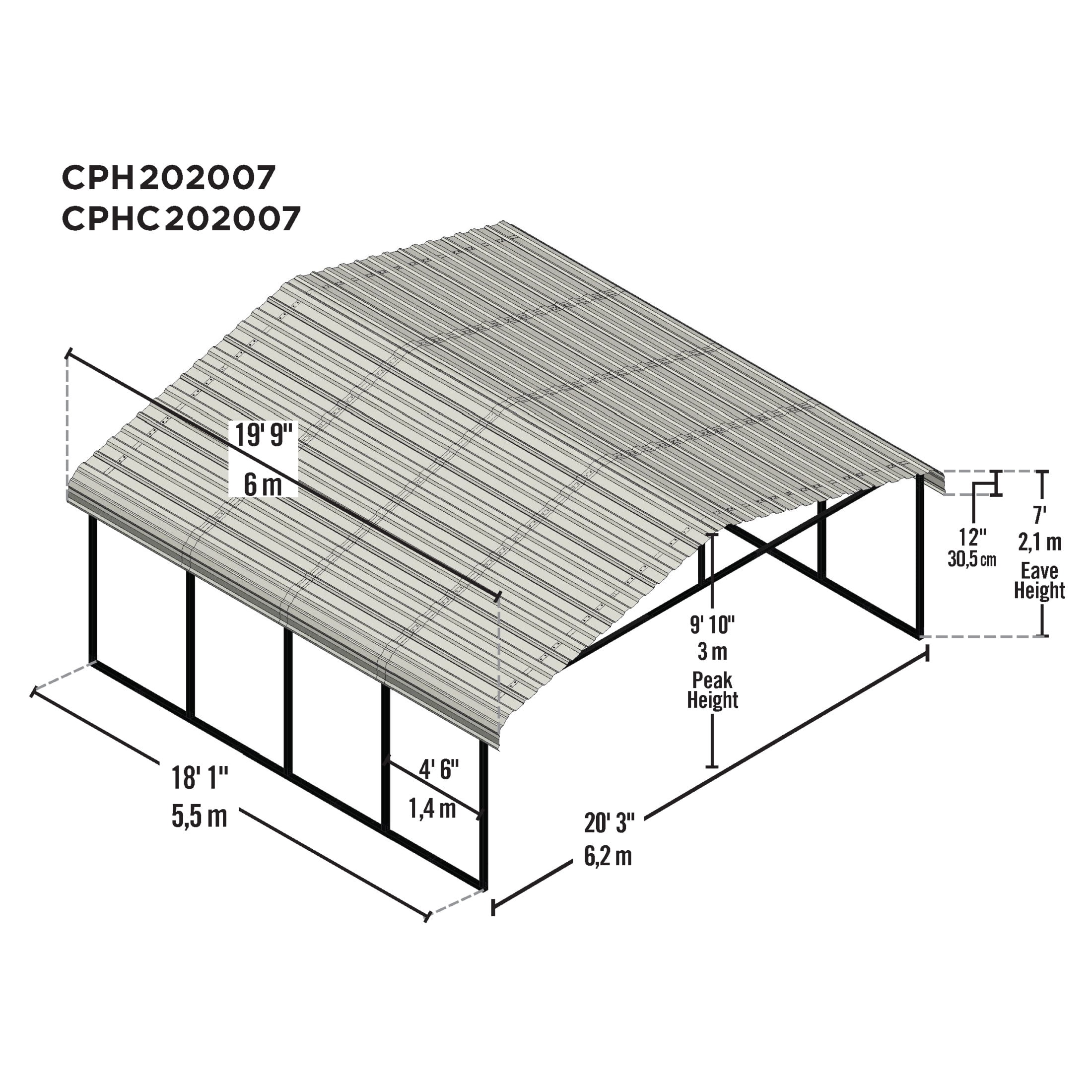 Arrow 20 x 20 x 7 ft Eggshell Carport
