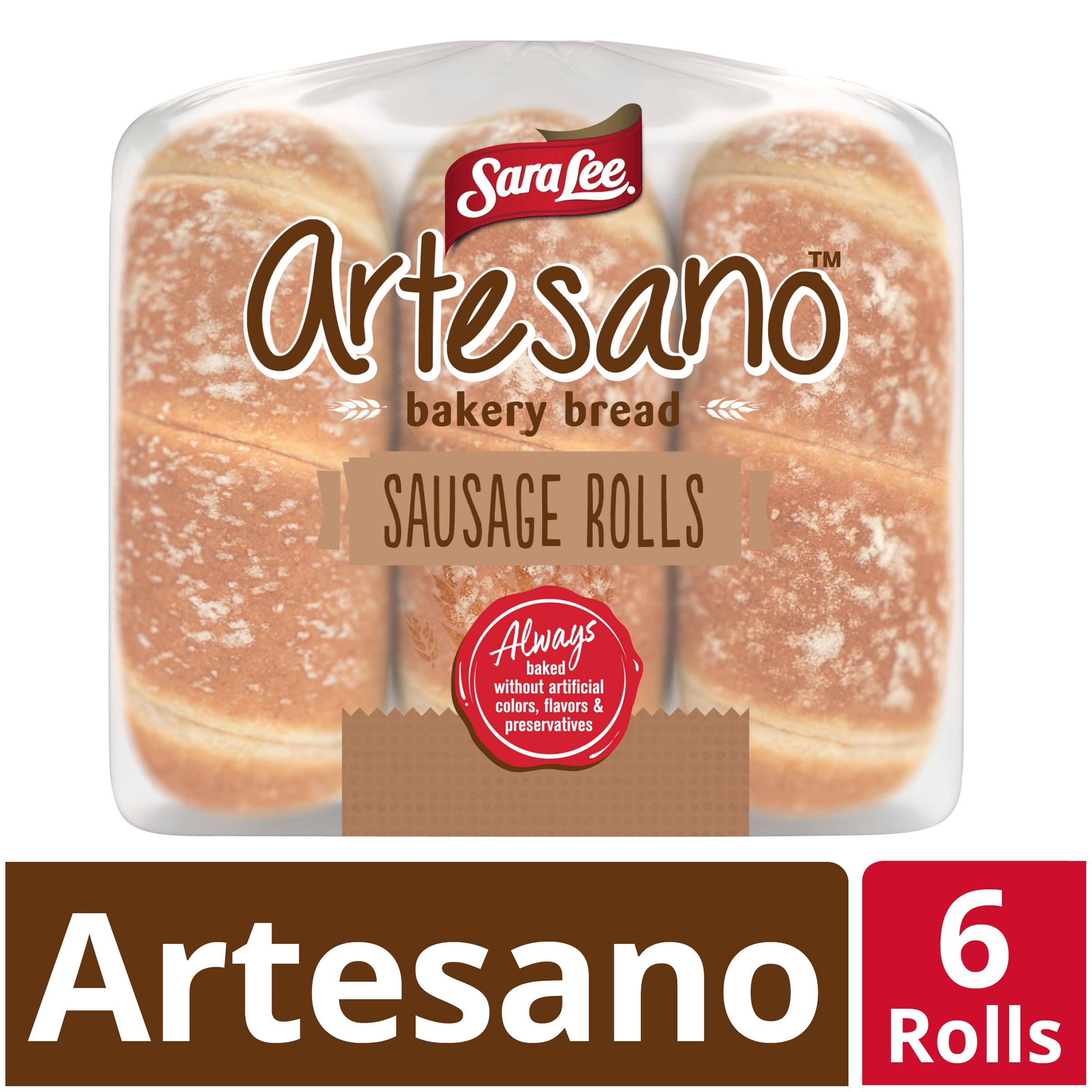 Sara Lee Artesano Bakery Sausage Rolls, No High Fructose Corn Syrup, 6 Rolls, 15 Ounce Pack