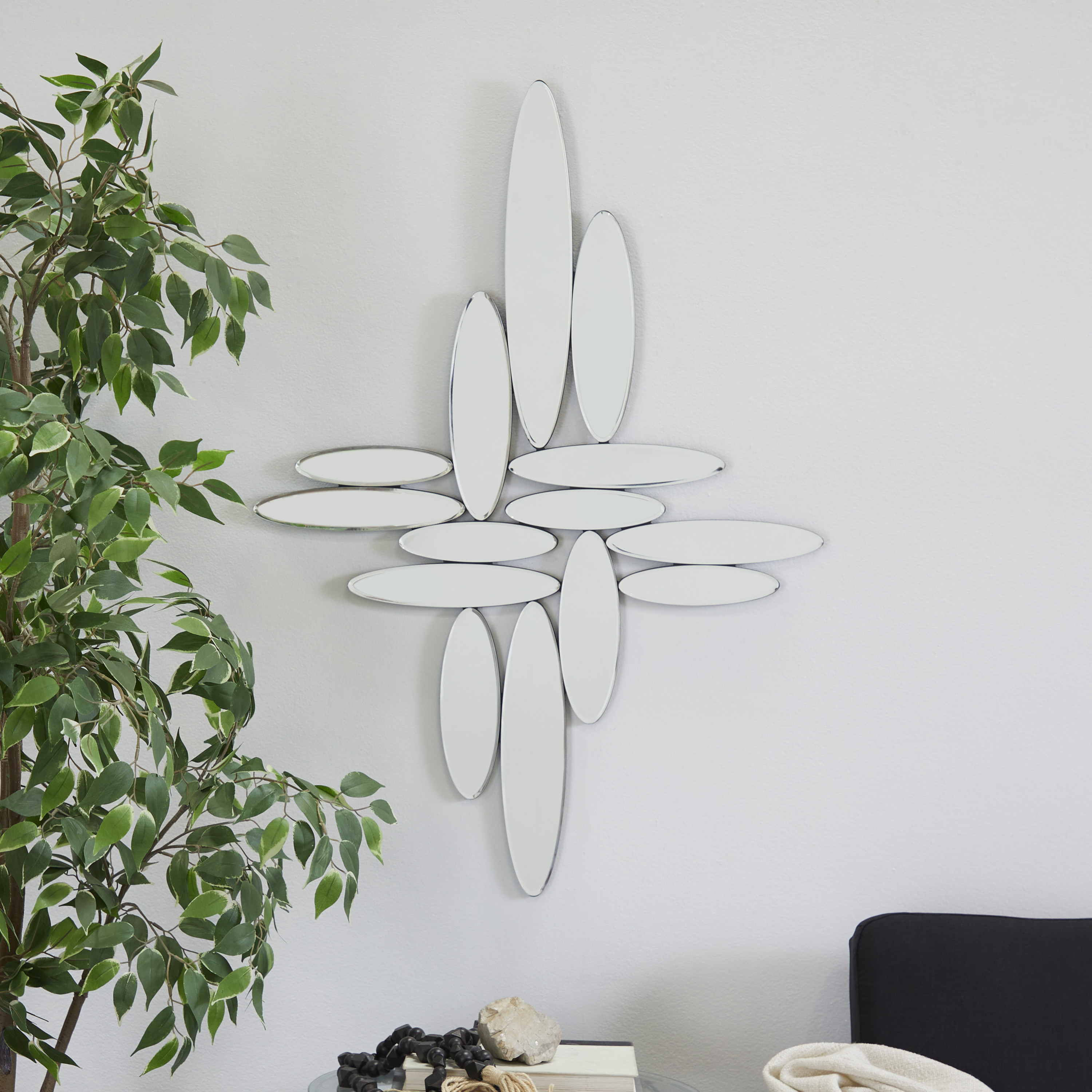 DecMode 40" x 28" Silver Abstract Oval Wall Mirror