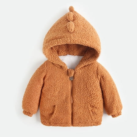 

TUOBARR Newborn Infant Baby Boys Girls Dinosaur Hooded Pullover Tops Warm Clothes Coat Brown(12Months-5Years)