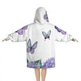thumbnail image 2 of Purple Flower Butterfly Pattern Blanket Hoodies for Kids 6-13YR Oversize Wearable Blanket Hoodies for Boys Girls Teens, 2 of 7