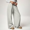 thumbnail image 4 of Women's Wide Leg Sweatpants Thick Thermal Drawstring Pants Side Pockets, Elastic Waist, Solid Color, High Waisted Baggy Pants, Straight Leg Trousers, For Daily Wear, Streetwear, 4 of 9