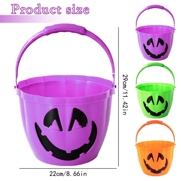 Clearance Sale | LED Light-Up Pumpkin Candy Bucket with Handle, Glowing Trick-or-Treat Pail for Kids, Green