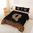 thumbnail image 2 of jejeloiu Leopard Bow tie Monogram Q Full Size Comforter Sets For Girls,Brown Sparkling Pattern Letter Design Bedding Sets,Black Reversible,3pcs, 2 of 7
