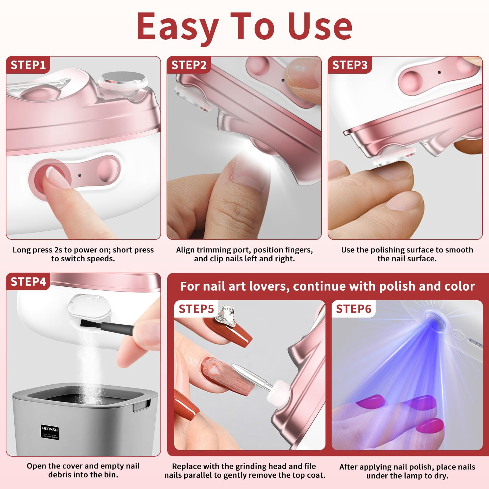 4 in 1 Electric Nail Clipper2026 New Electric Polishing Automatic Nail Clippers with Nail File & 2 Adjustable SpeedsUSB Rechargeable & LED Light Safe for Kids/Adults/Seniors/Woman/Man/Baby