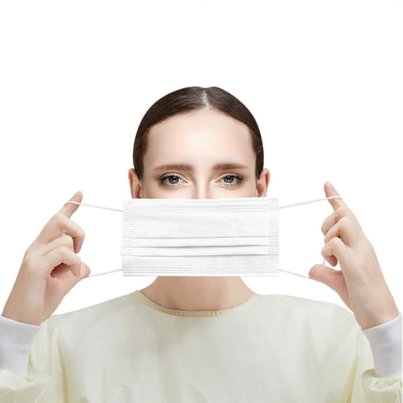 White Disposable Face Masks, 4-Ply Polypropylene Breathable, 50 Count, One Size