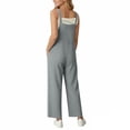 thumbnail image 6 of Womens Bib Overalls Cotton Linen Wide Leg Jumpsuits with Pockets Casual Beach Vacation Summer Rompers (L, Gray), 6 of 8