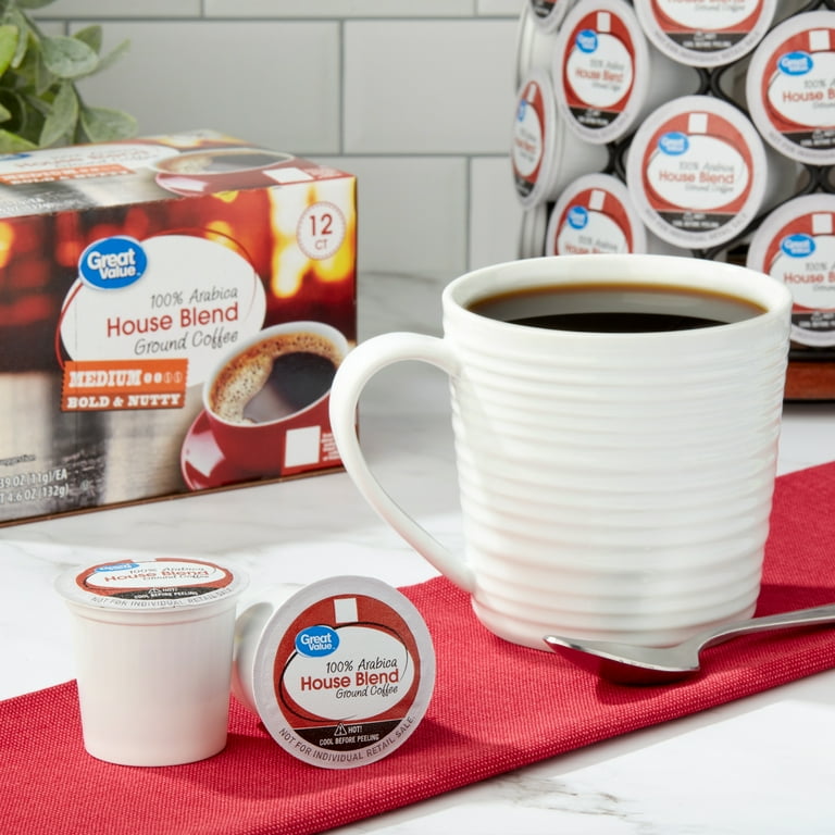 Great Value 100% Arabica House Blend Medium Roast Coffee Pods, 12 ct