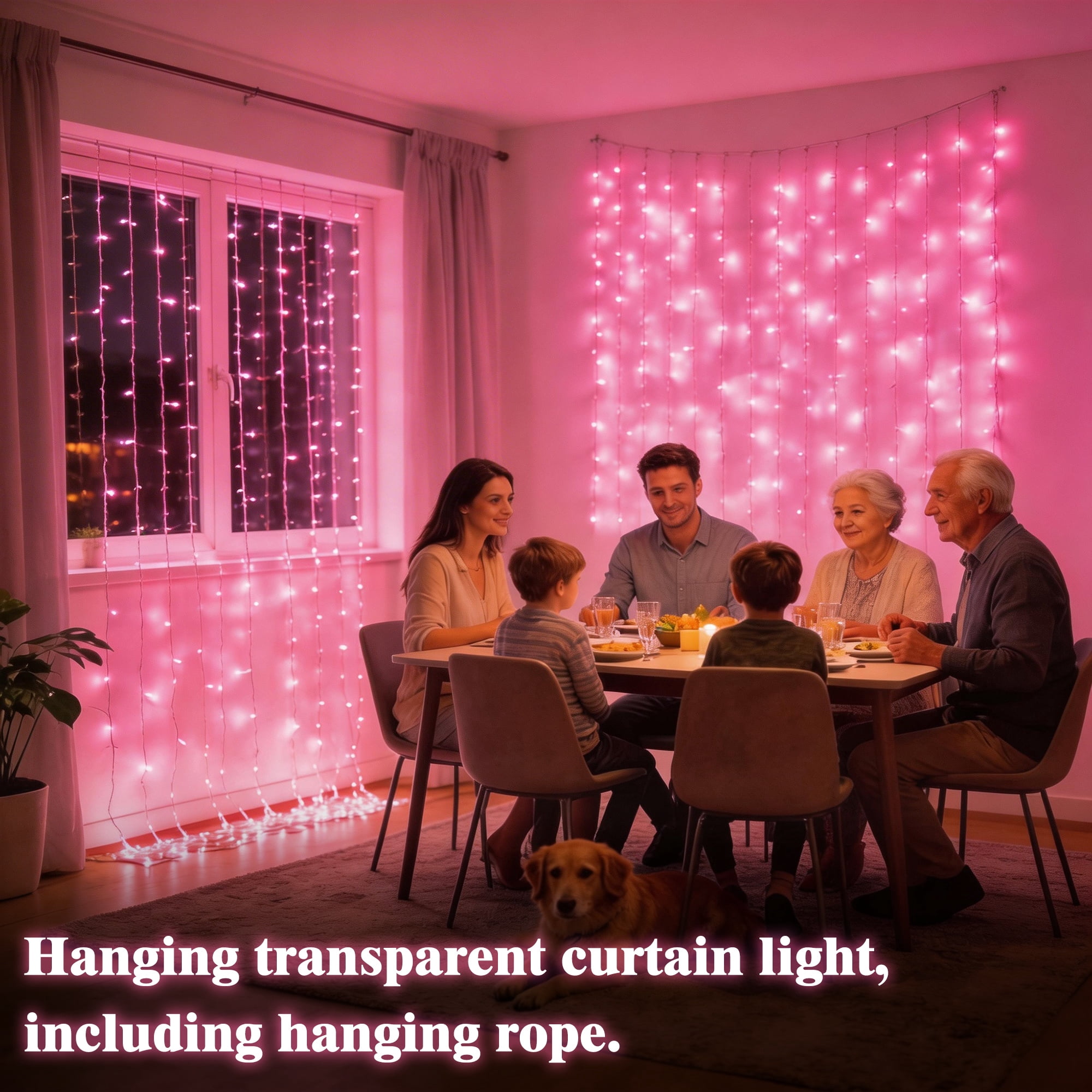 Beatineon 400 LED Curtain Lights, 9.8x6.5Ft, Plug in Window Curtain Lights, Hanging Christmas String Lights for Bedroom Garden Wedding Party Outdoor Indoor Wall Decorations,Pink