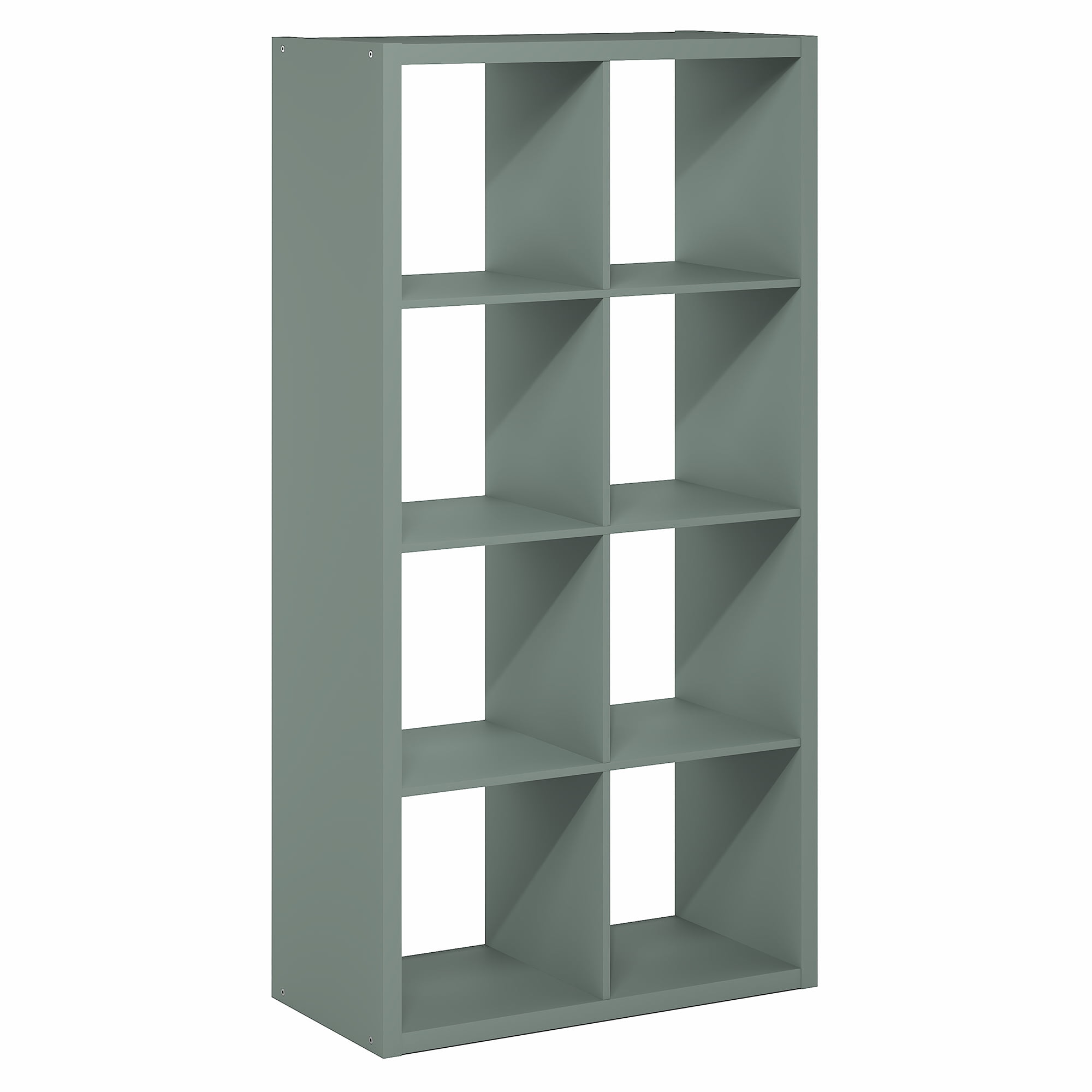 Furinno CUBICLE Book Shelf, 8-Cube Thick Frame Bookshelf, Horizontally & Vertically Reversible Bookcase with Open Back, 14.6" x 30" x 57.9", for Living Room, Bedroom, Home Office, Sage Green