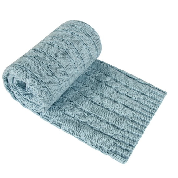 Organictune Cotton Cable Knitted Toddler Throw Blanket, Soft Warm and Breathable Crib Blanket for Boys and Girls, 30" x 40", Baby Blue