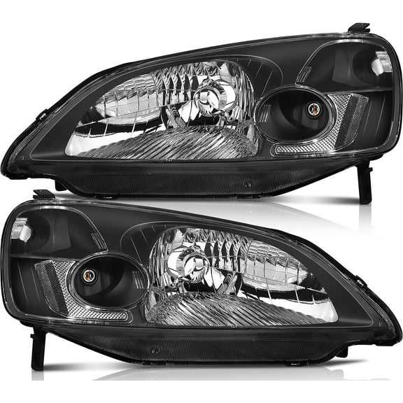 CCIYU headlights assembly For Honda Civic 2001-2003 With protective coating Black Housing Clear Reflector Clear Lens