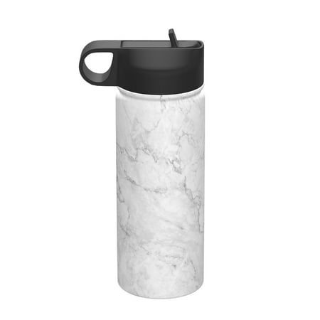 

18 Oz Insulated Sports Bottle Outdoor Sports Gym Handheld Portable Casual Stainless Steel Water Bottle Straw With Lid White Marble Texture Abstract