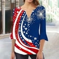 thumbnail image 2 of Kvture 4th of July Tops for Women Henley V Neck Button 3/4 Sleeve Blouse Independence Day Patriotic T Shirts Summer A Navy Tees M, 2 of 5