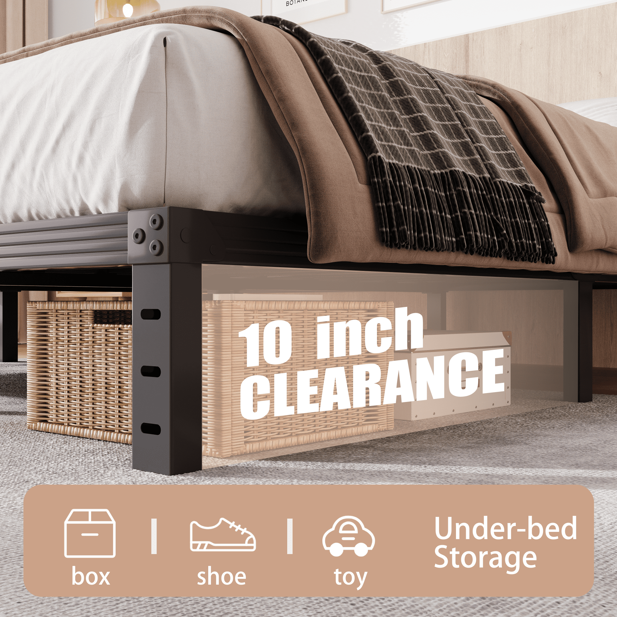 COMASACH 12 inch Twin Bed Frame, Easy Assembly, Heavy Duty Metal Platform, Noise Free, Black
