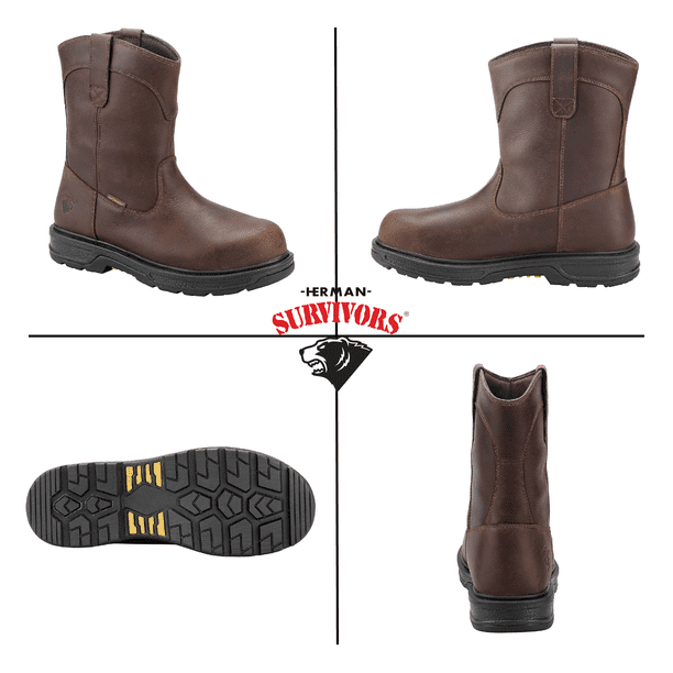 Survivors Mens Brown‎ Leather Steel Toe Waterproof Pull On Work Boots Wellington Free Shipping! Herman Survivors Men main image 3