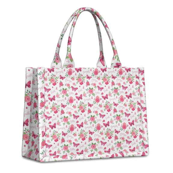 Large Capacity Tote Bag,White Pink Butterfly Flower Pattern Handbag Fashion Luxury Tote Bag,15.7"x13"x 5.1" Inches,Laptop Compatible