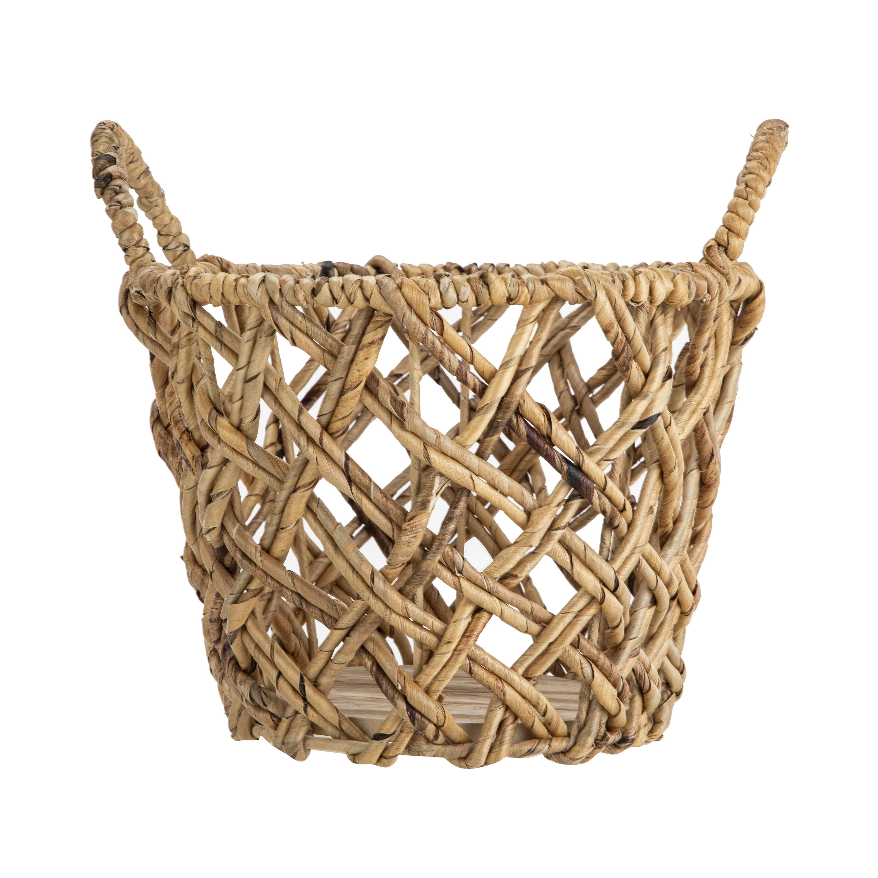 Mainstays Water Hyacinth Round Decorative Storage Basket with Handles, 9.84"D x 9.44"H