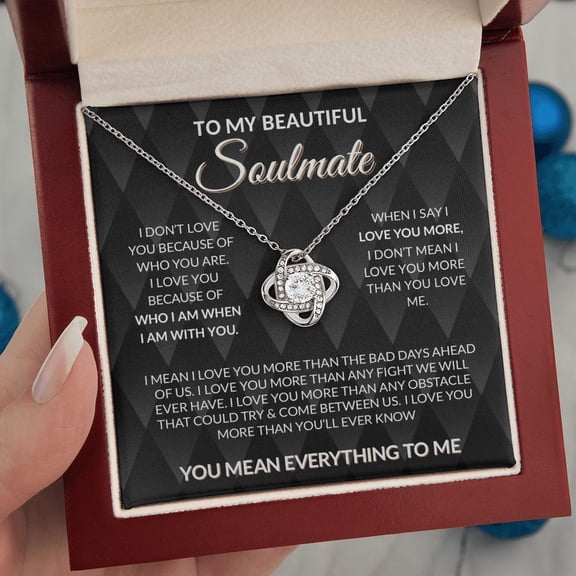 To My Beautiful Soulmate, You Mean Everything To Me, Love Knot Necklace, White Love Knot Necklace