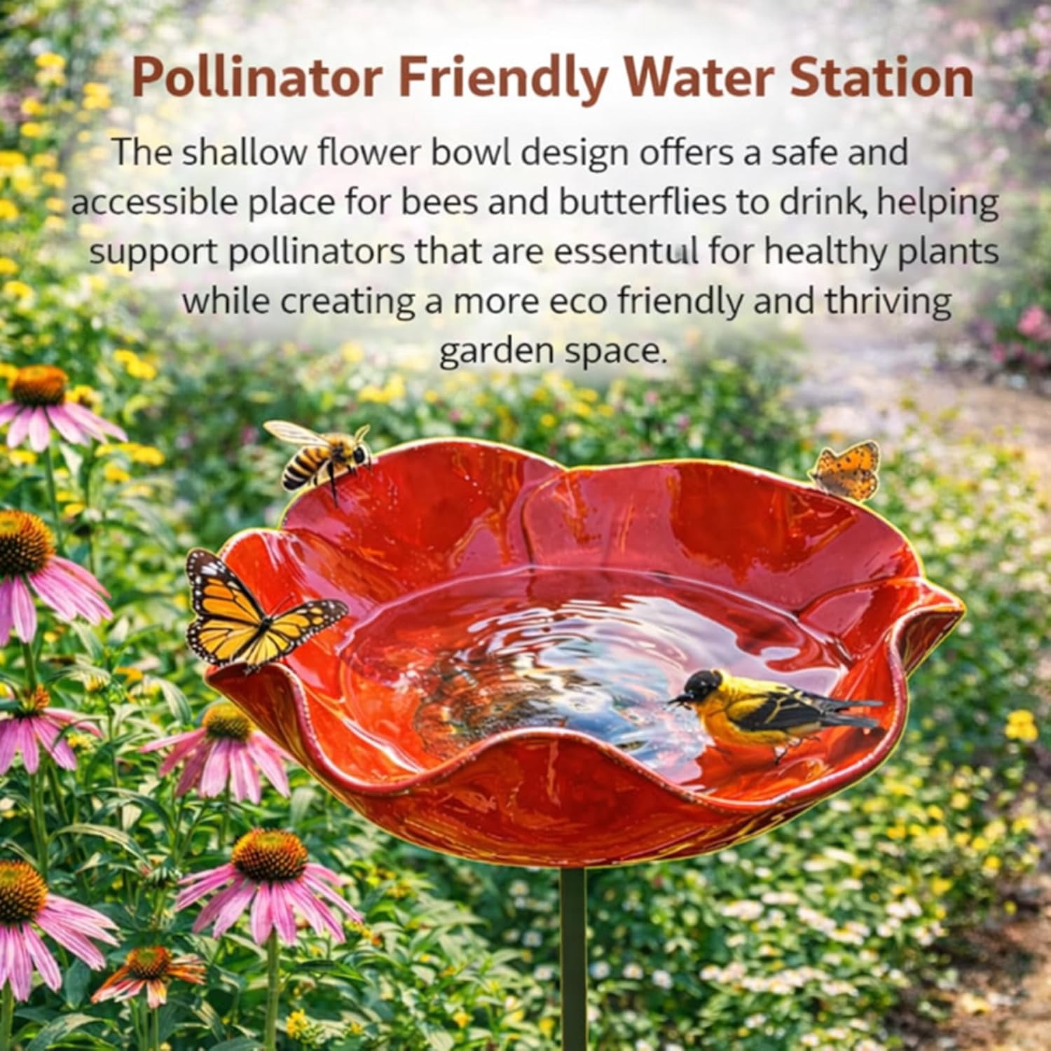 2026 New Metal Flower Garden Stakes Bird Bath,Upgraded Handmade Metal Flower Garden Stake with Bee Bath & Bird Water Bowl,Weather-Resistant Pollinator＆Mini Bird Bath (4pcs b)