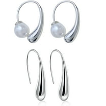 Minimalist Teardrop Pearl Earrings Set for Women - Front and Back Design 2-Pairs