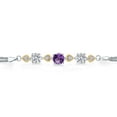 thumbnail image 2 of Gem Stone King 925 Silver and 10K Yellow Gold Purple Amethyst and Lab Grown Diamond Bracelet for Women | 2.76 Cttw | Gemstone February Birthstone | Round 7MM & 6MM | Size 7.5 inch | Made in Italy, 2 of 5